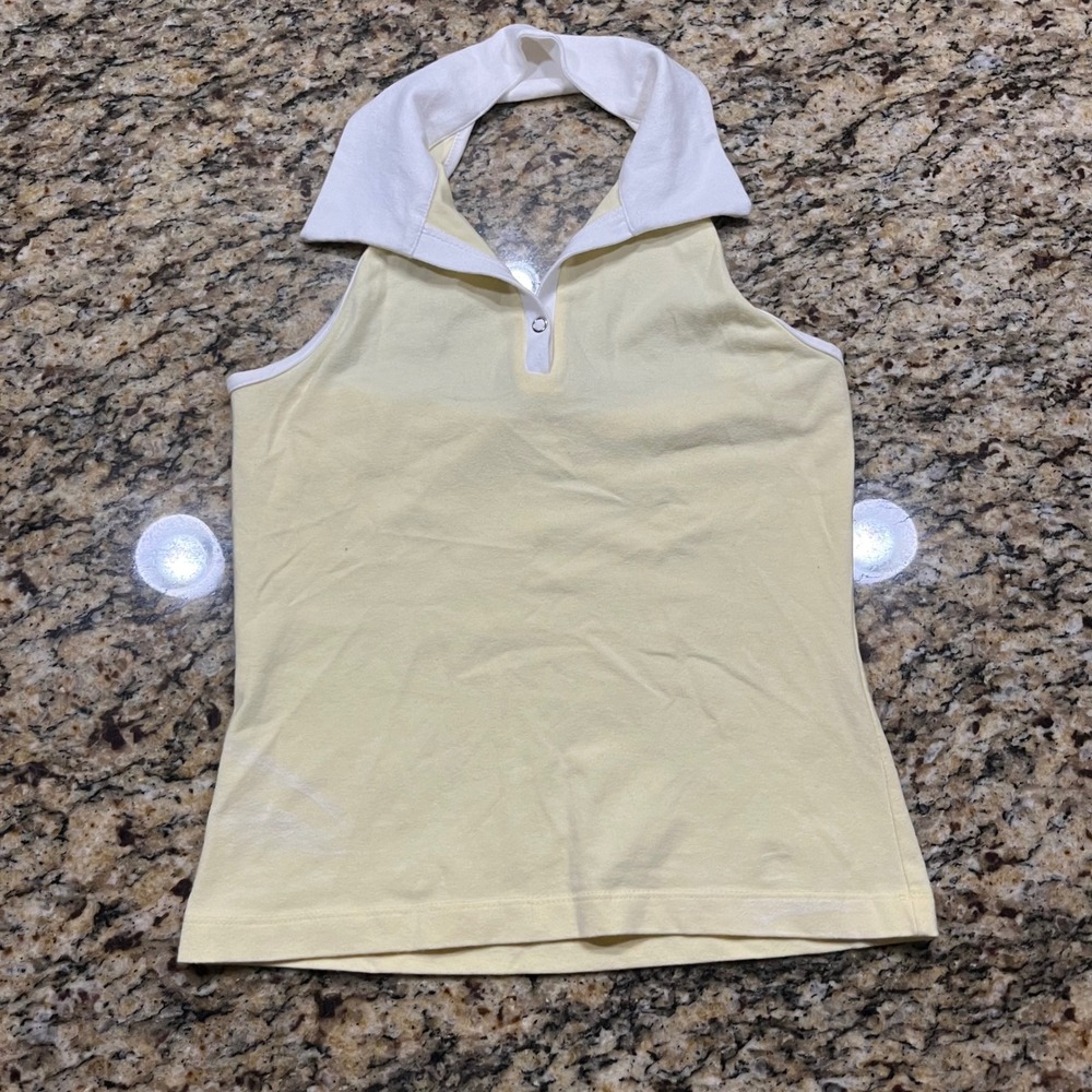 Vintage Weavers Girl Kids Yellow Halter Polo Top Size Medium Sleeveless Preppy
